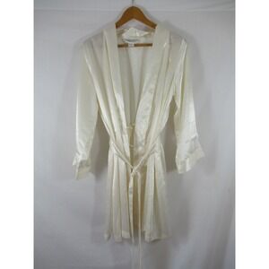 Morgan Taylor Satin Robe Women Small Ivory Belted